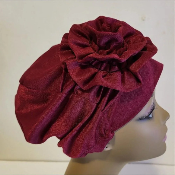 Women's Flower Turban Hat (burgundy) - Picture 2 of 3